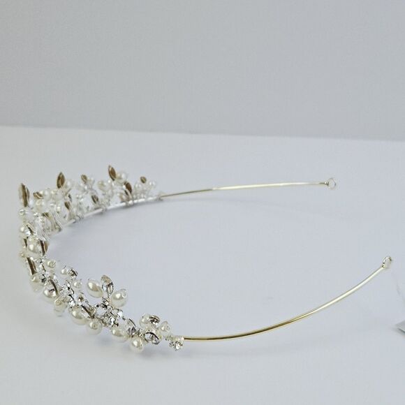 David\'s Bridal Swarovski Crystal Cultured Pearl Silver Wedding Tiara Headpiece main image 12